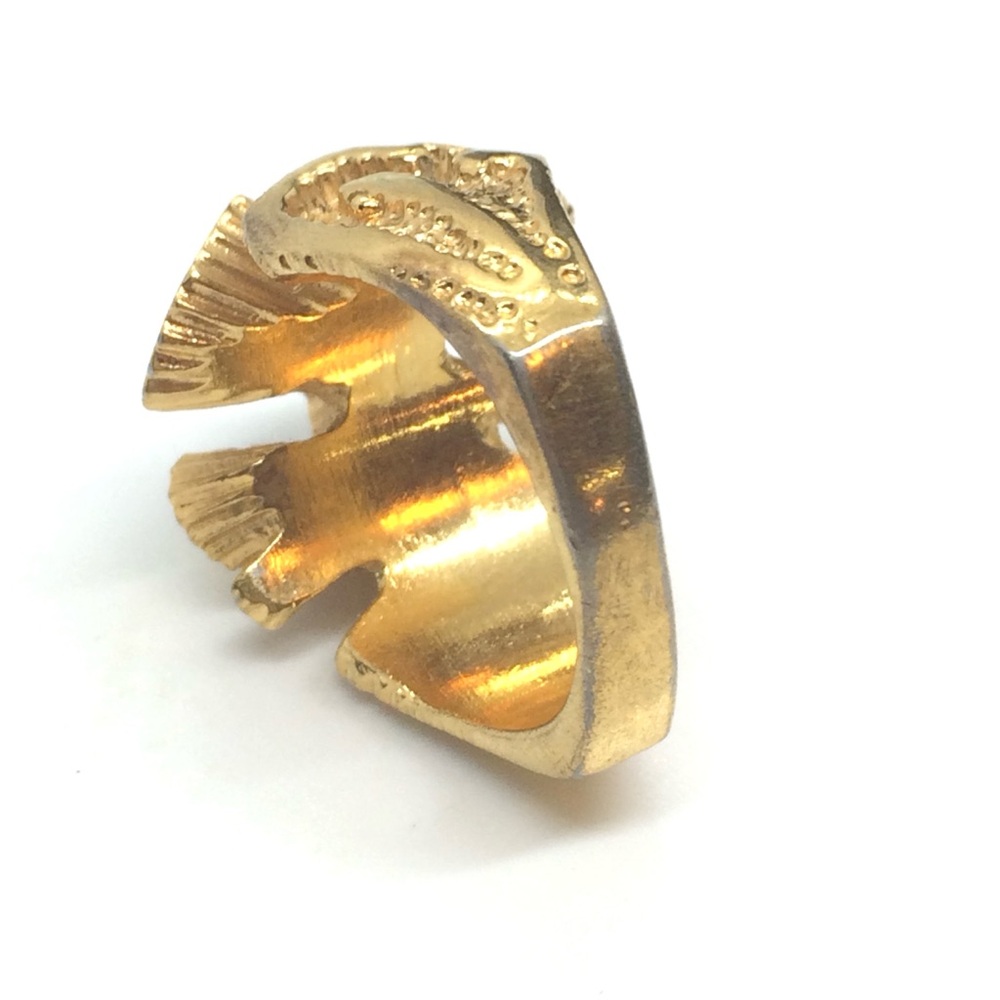VINTAGE MCM GOLD TONE FLOWER COCKTAIL RING MODERNIST STATEMENT ABSTRACT FLORAL - Picture 13 of 16